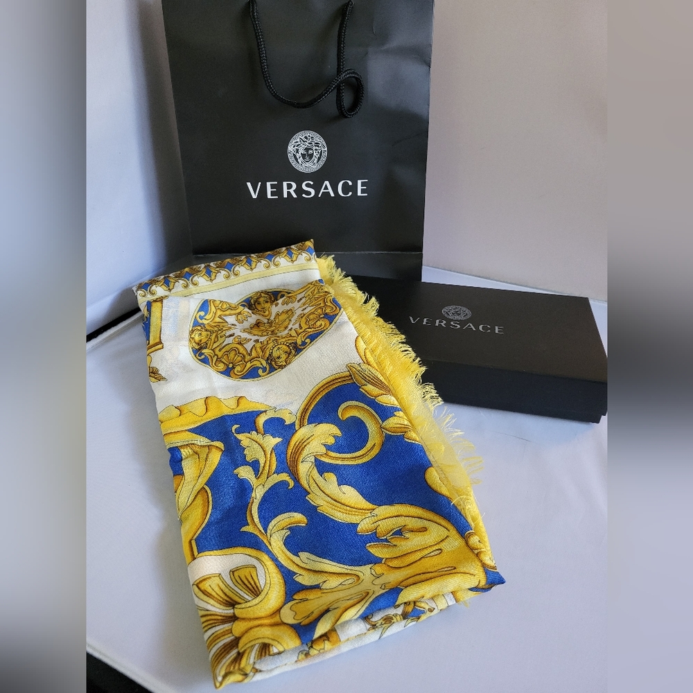 Versace Blue and Gold Scarf